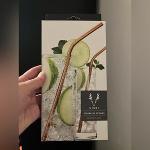 NIB Viski Set of Four Stainless Straws Copper Plated